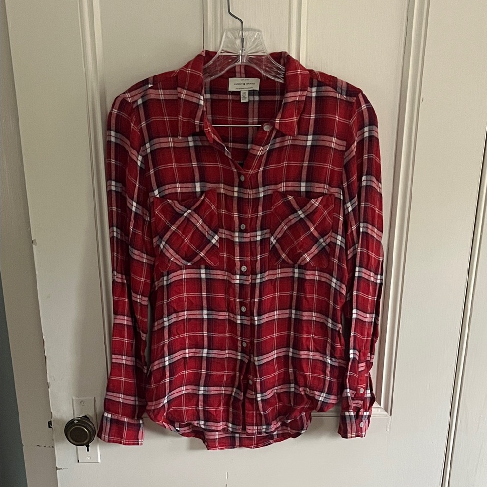 Lucky Brand Red and Black Plaid Shirt